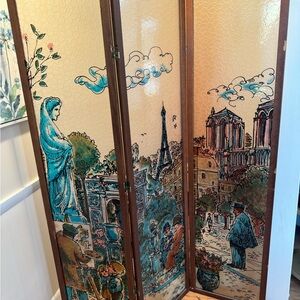 Vintage Parisian Folding Screen with Artwork